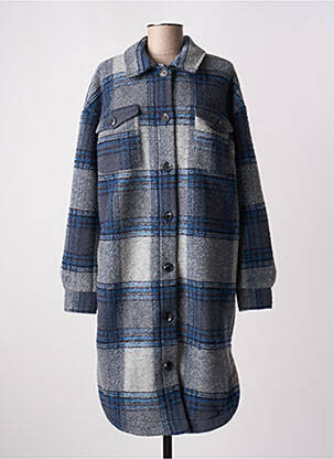 Manteau long coupe droite sans capuche bleu KAFFE femme
