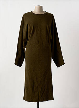 Robe pull tissage chiné manches longues vert MANGO femme