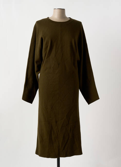 Robe pull tissage chiné manches longues vert MANGO femme