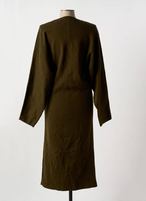 Robe pull tissage chiné manches longues vert MANGO femme