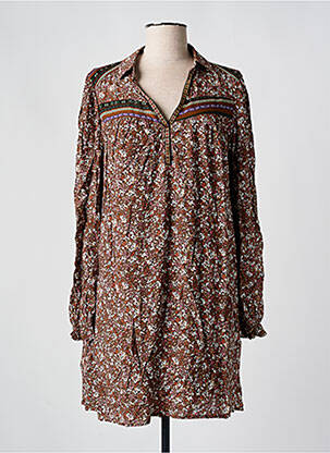 Robe courte coupe fluide manches longues marron CHERRY PARIS femme