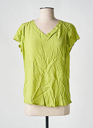Blouse tissage popeline manches courtes vert BELLITA femme