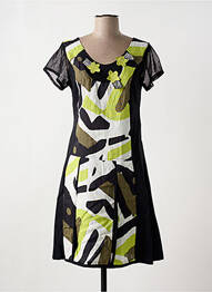 Robe mi-longue imprimé fantaisie manches courtes noir QUATTRO femme