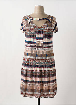 Robe mi-longue imprimé fantaisie manches courtes beige MERI & ESCA femme