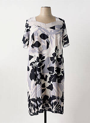 Robe mi-longue imprimé fleurs manches courtes noir GUY DUBOUIS femme