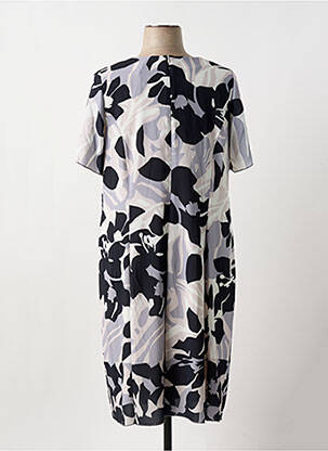 Robe mi-longue imprimé fleurs manches courtes noir GUY DUBOUIS femme