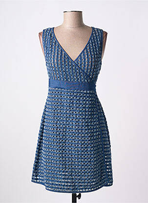 Robe courte coupe cintrée fines bretelles bleu OSCALITO femme