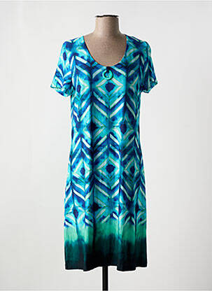 Robe mi-longue imprimé fantaisie manches courtes bleu EGATEX femme