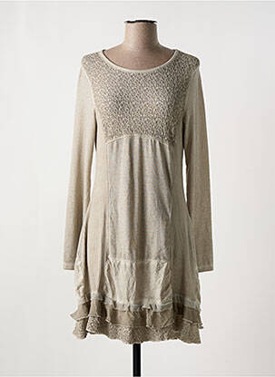 Robe mi-longue manches longues manches longues beige MALOKA femme