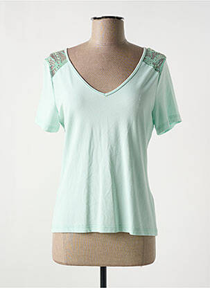 T-shirt col v manches courtes bleu PAUSE CAFE femme