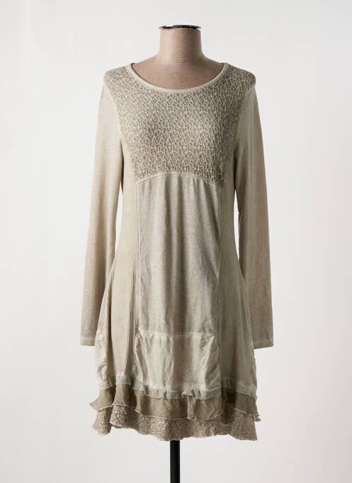 Robe mi-longue manches longues manches longues beige MALOKA femme