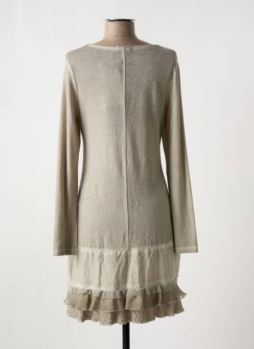 Robe mi-longue manches longues manches longues beige MALOKA femme