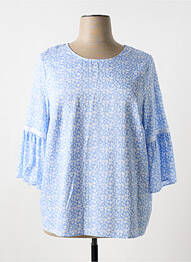 Blouse col rond manches 3/4 bleu JUST WHITE femme