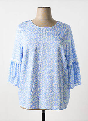 Blouse col rond manches 3/4 bleu JUST WHITE femme
