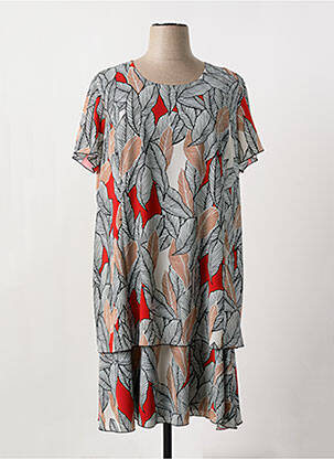 Robe mi-longue imprimé fleurs manches courtes noir GEVANA femme