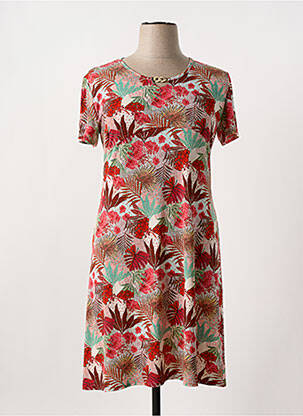 Robe mi-longue imprimé fleurs manches courtes rouge GEVANA femme