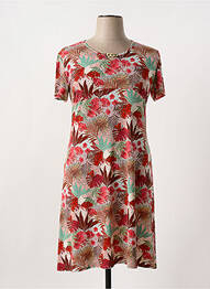 Robe mi-longue imprimé fleurs manches courtes rouge GEVANA femme