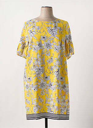 Robe mi-longue imprimé fleurs manches courtes jaune ROBE LEGERE BY VERA MONT femme
