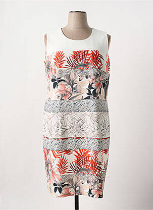 Robe mi-longue imprimé fleurs sans manche blanc CHRISTINE LAURE femme