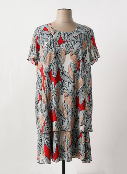 Robe mi-longue imprimé fleurs manches courtes noir GEVANA femme