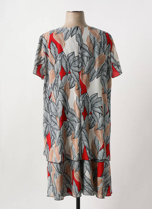 Robe mi-longue imprimé fleurs manches courtes noir GEVANA femme
