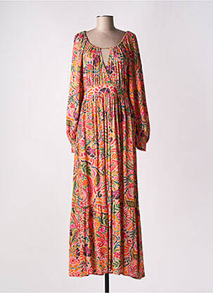Robe longue imprimé fleurs manches 3/4 orange LA PETITE ETOILE femme