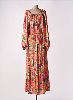 Robe longue imprimé fleurs manches 3/4 orange LA PETITE ETOILE femme