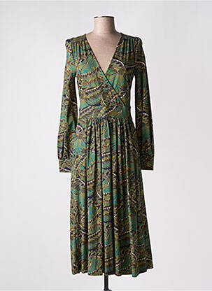 Robe mi-longue imprimé fantaisie manches longues vert KING LOUIE femme