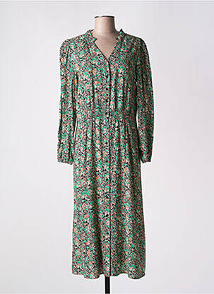 Robe mi-longue imprimé fantaisie manches longues vert C'EST BEAU LA VIE femme