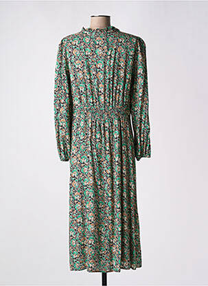 Robe mi-longue imprimé fantaisie manches longues vert C'EST BEAU LA VIE femme