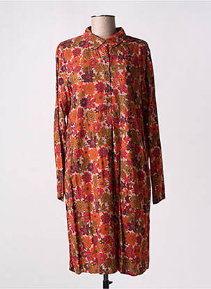 Robe mi-longue imprimé fleurs manches longues orange AGATHE & LOUISE femme