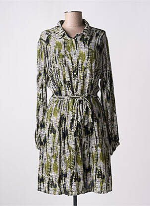 Robe mi-longue imprimé fantaisie manches longues vert EMILIE.K femme