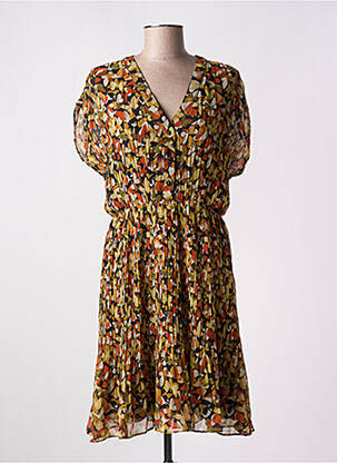Robe mi-longue imprimé fantaisie manches courtes jaune MOLLY BRACKEN femme