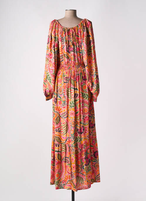 Robe longue imprimé fleurs manches 3/4 orange LA PETITE ETOILE femme