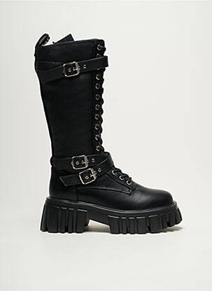 Bottes tissage satiné talon de 4 à 6cm noir BUFFALO femme