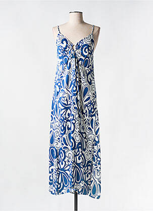 Robe mi-longue imprimé fleurs fines bretelles bleu LOSAN femme