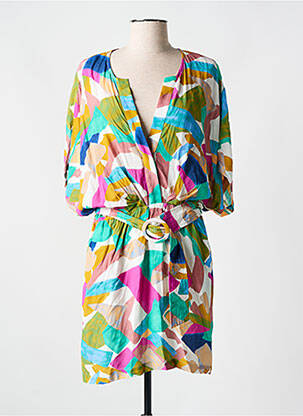 Robe courte manches courtes manches courtes vert SEE U SOON femme