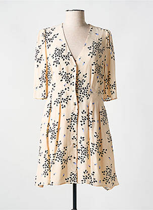 Robe courte coupe fluide manches courtes beige SEE U SOON femme
