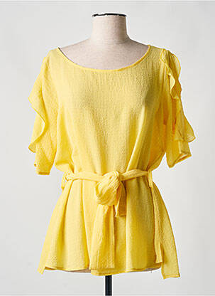 Tunique manches courtes tissage crêpe jaune QUATRE VINGT JOURS femme
