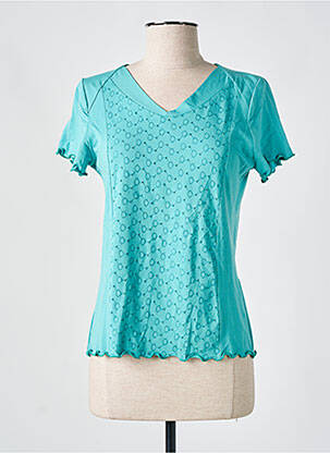 T-shirt col v manches courtes vert QUATRE VINGT JOURS femme