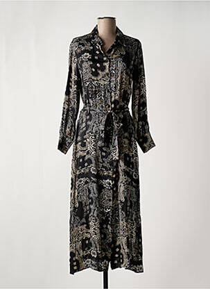 Robe mi-longue imprimé fantaisie manches longues noir LE TEMPS DES CERISES femme