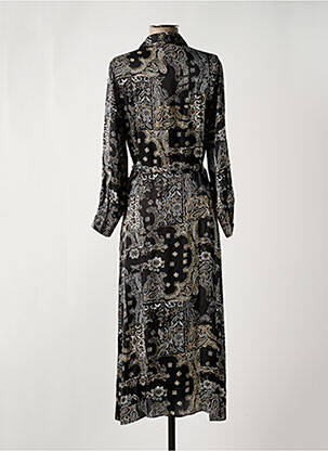 Robe mi-longue imprimé fantaisie manches longues noir LE TEMPS DES CERISES femme