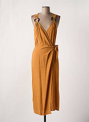 Robe longue tissage crêpe sans manche marron SALSA femme