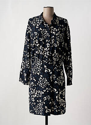 Robe mi-longue tissage crêpe manches longues bleu LE TEMPS DES CERISES femme