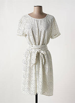 Robe mi-longue tissage crêpe manches courtes blanc LE TEMPS DES CERISES femme