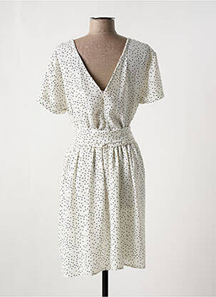 Robe mi-longue tissage crêpe manches courtes blanc LE TEMPS DES CERISES femme
