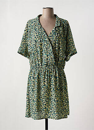 Robe mi-longue imprimé fleurs manches courtes vert LE TEMPS DES CERISES femme