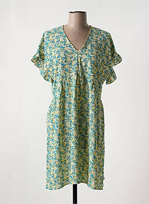 Robe mi-longue imprimé fleurs manches courtes vert LE TEMPS DES CERISES femme
