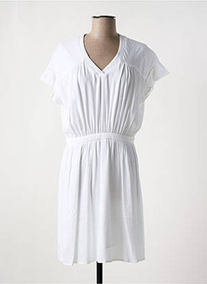 Robe mi-longue tissage crêpe manches courtes blanc LE TEMPS DES CERISES femme