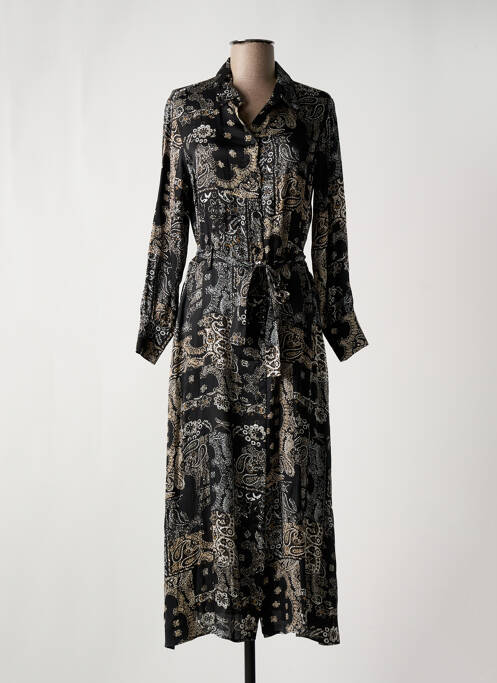Robe mi-longue imprimé fantaisie manches longues noir LE TEMPS DES CERISES femme
